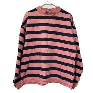 Vintage RUSH Men’s Skateboard Striped Pink Navy Blue Long Sleeve Shirt Size XL